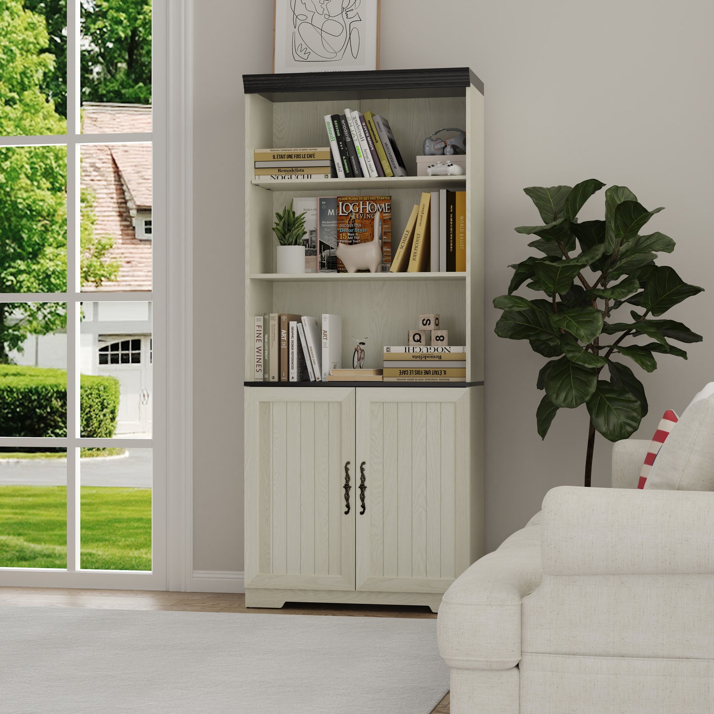 70.86"(180cm) Tall Storage Cabinet, 5 Tier Cube Display Cabinet with Adjustable Shelves and Barn Doors, MDF Wood Freestanding Display Bookshelves for Bedroom,Living Room, Kitchen, Pantry, Bar Cabinet image 10
