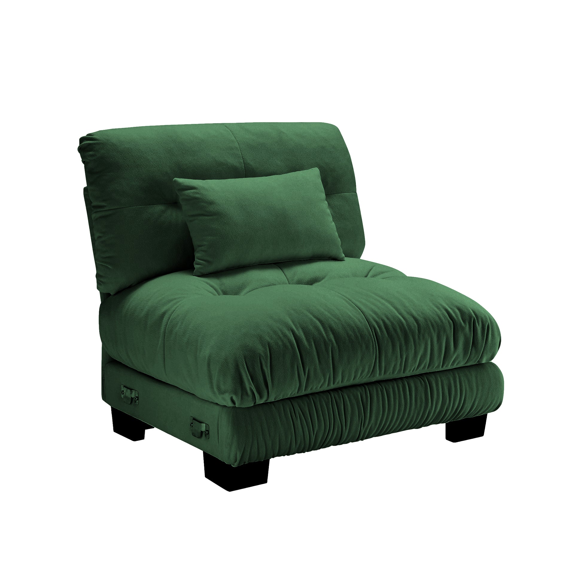 27 Armless Sofa Green Chenille Angle View Alt