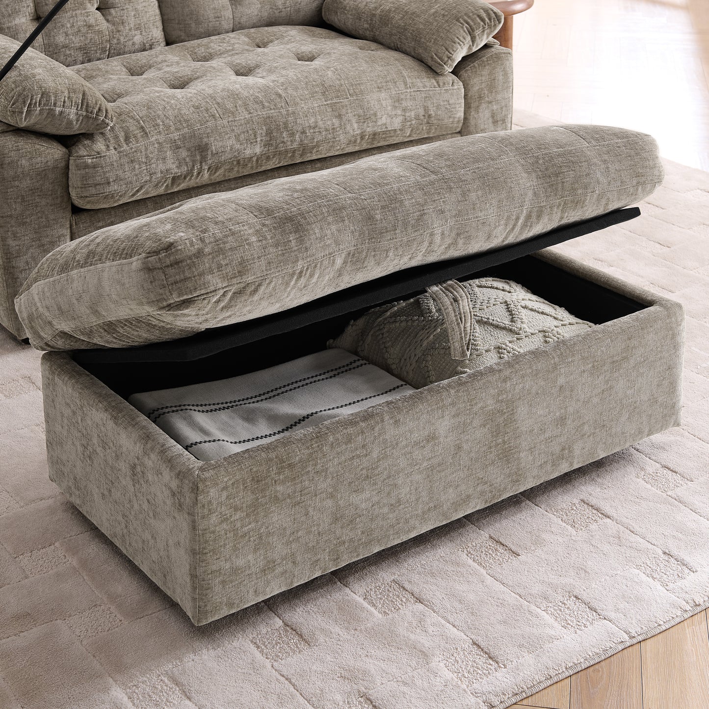 Leisure sofa chair,Double sofa recliner, with manually adjustable backrest, soft padded armrests, side USB charging port and phone stand, comes with a matching storage ottoman-Brown image 7