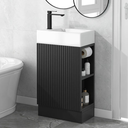18.6" Bathroom Vanity with Sink, Bathroom Vanity Cabinet with Two-tier Shelf, Left or Right Orientation, Black (WF308491 New Color) image 1