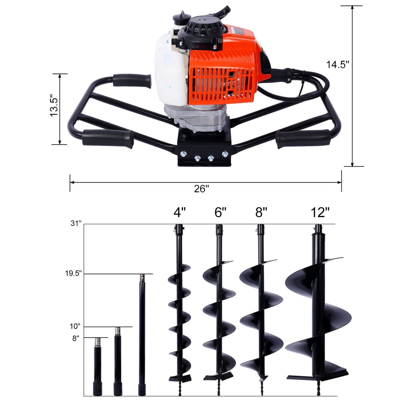 2.7HP Post Hole Digger 63cc two person handle Gas-Powered 2-Stroke Auger Digging Drill Shaft Size 3/4" (Machine Only)EPA image 2