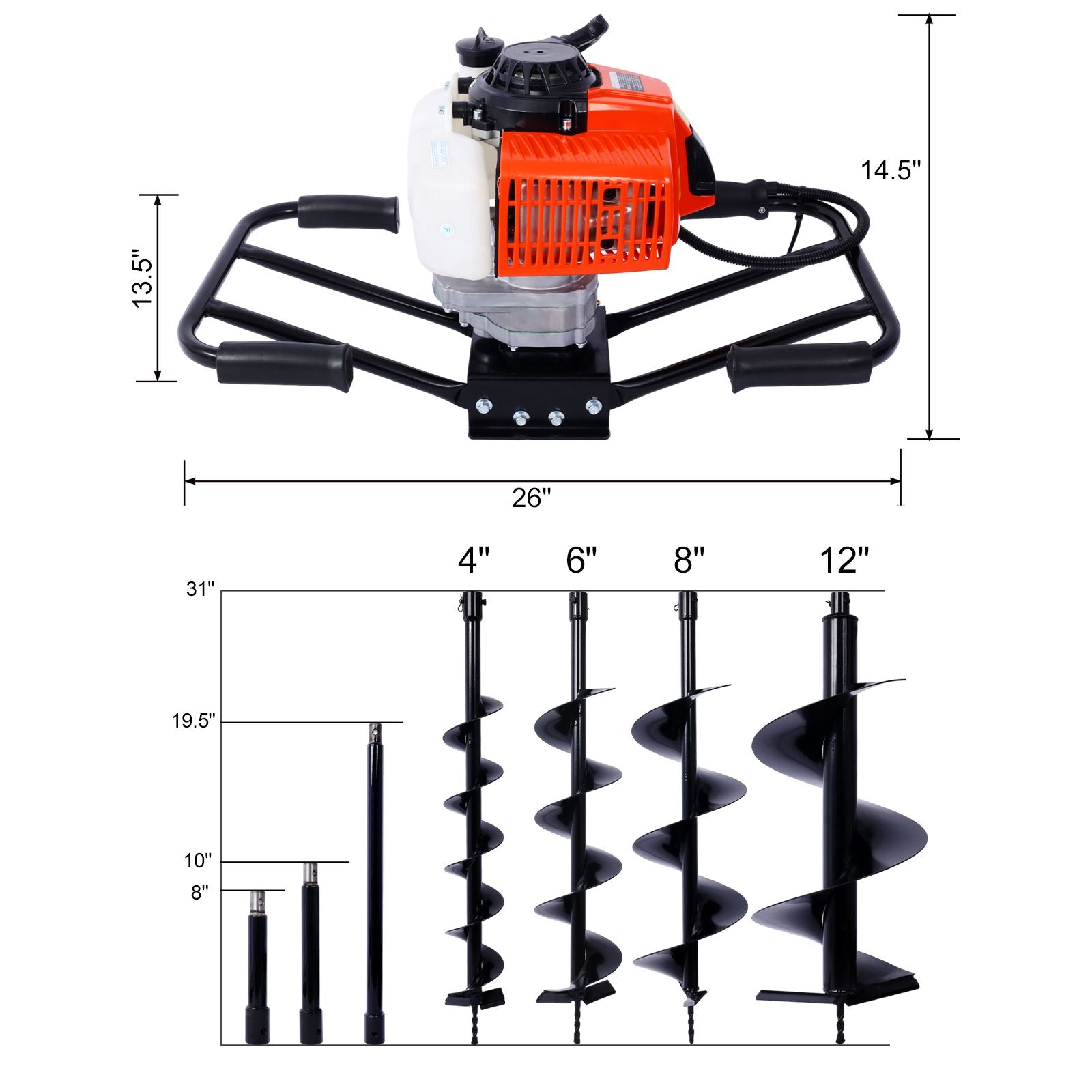 2.7HP Post Hole Digger 63cc two person handle Gas-Powered 2-Stroke Auger Digging Drill Shaft Size 3/4" (Machine Only)EPA image 2
