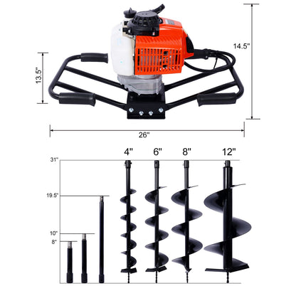 2.7HP Post Hole Digger 63cc two person handle Gas-Powered 2-Stroke Auger Digging Drill Shaft Size 3/4" (Machine Only)EPA image 2