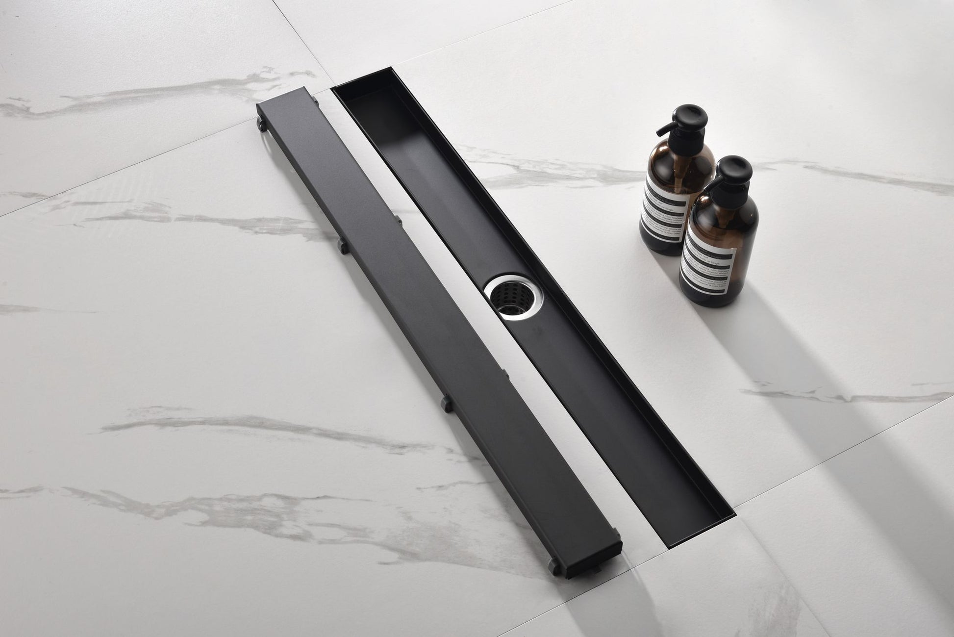 28 Inches Linear Shower Drain with Removable Cover, 304 Stainless Shower Drain Included Hair Strainer and Leveling Feet, image 7