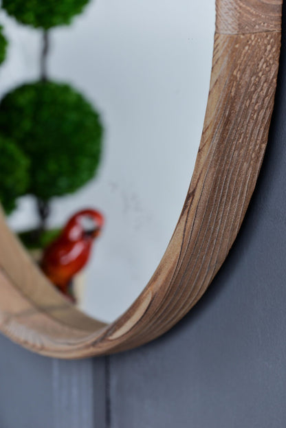 Round mirror with natural wood texture
