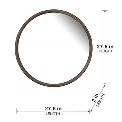 28 inch round mirror hanging on wall