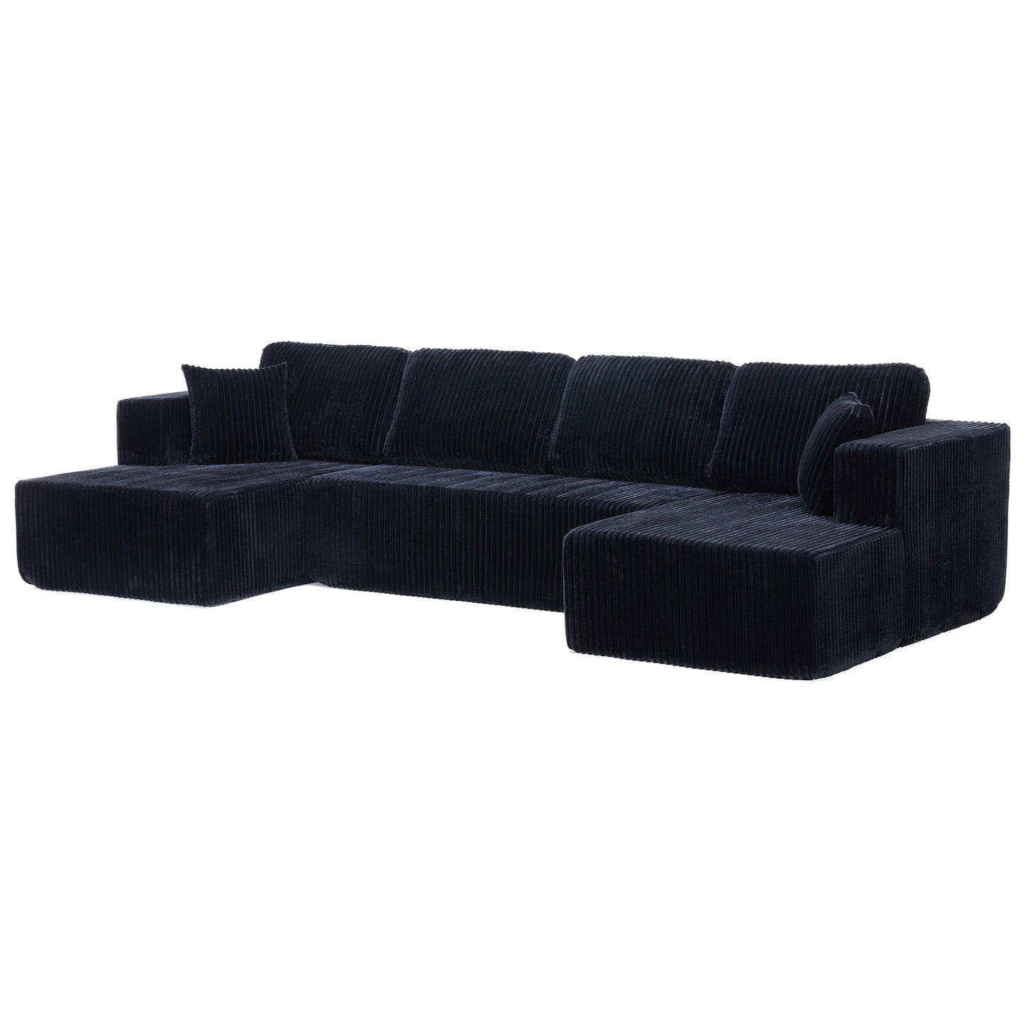 U shape Modular Sectional Sofa, Compressed Sectional Sofa Modern Minimalist Style Corduroy Couch, Sleeper Sofa for Living Room, Bedroom, Comfy Compressed Sofa Couch Space-Efficient,BLACK image 5