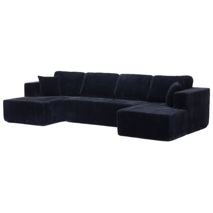U shape Modular Sectional Sofa, Compressed Sectional Sofa Modern Minimalist Style Corduroy Couch, Sleeper Sofa for Living Room, Bedroom, Comfy Compressed Sofa Couch Space-Efficient,BLACK image 5