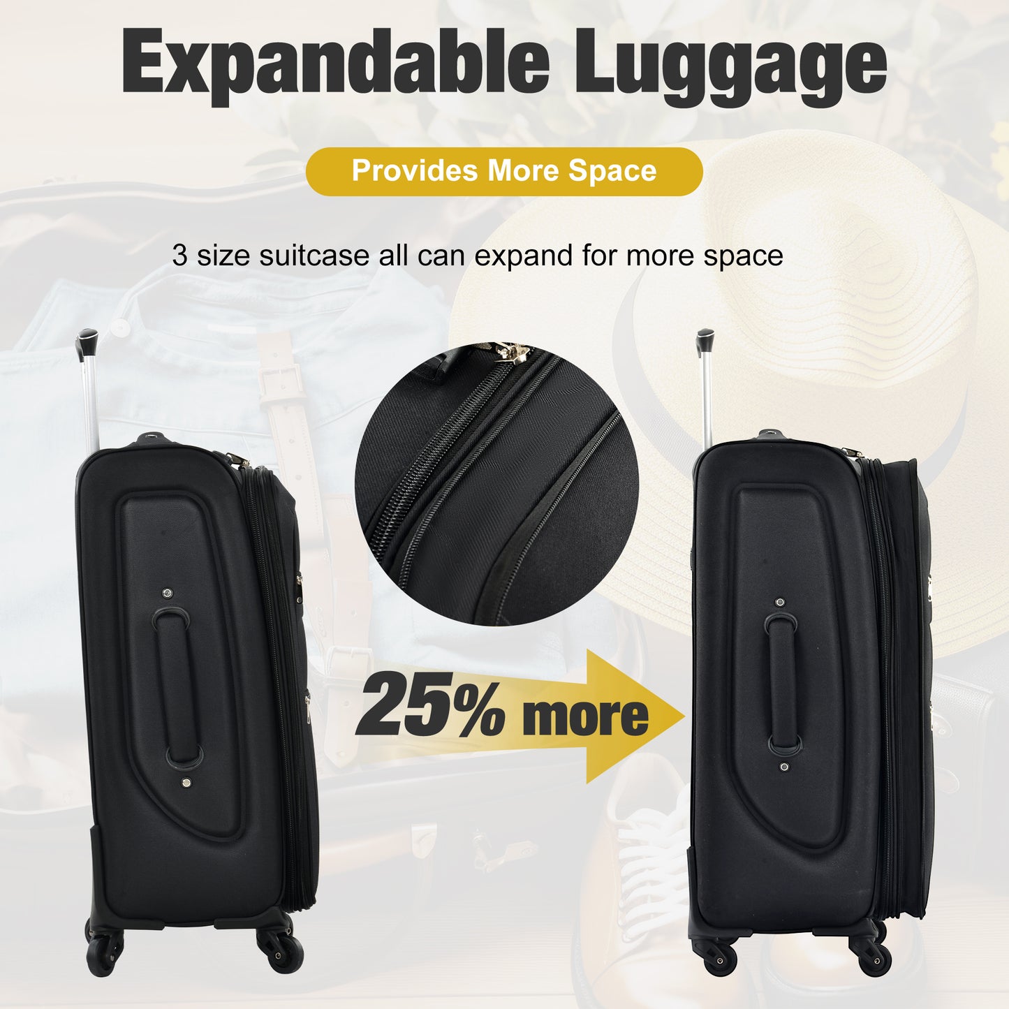 Softside Luggage Expandable 3 Piece Set Suitcase with Duffel Bag Upright Spinner Softshell Lightweight Luggage Travel Set-22/26/30 IN image 6