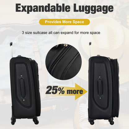 Softside Luggage Expandable 3 Piece Set Suitcase with Duffel Bag Upright Spinner Softshell Lightweight Luggage Travel Set-22/26/30 IN image 6