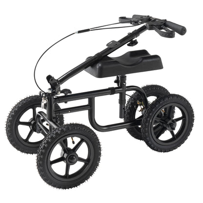 Folding Knee Scooter, Carbon Steel Steerable Knee Walker with Height-Adjustable Handlebar & Knee Pad, 12" All-Terrain Wheel, Dual Brakes, Leg Recovery Scooter for Injured Ankle Foot Knee, 350LBS image 4