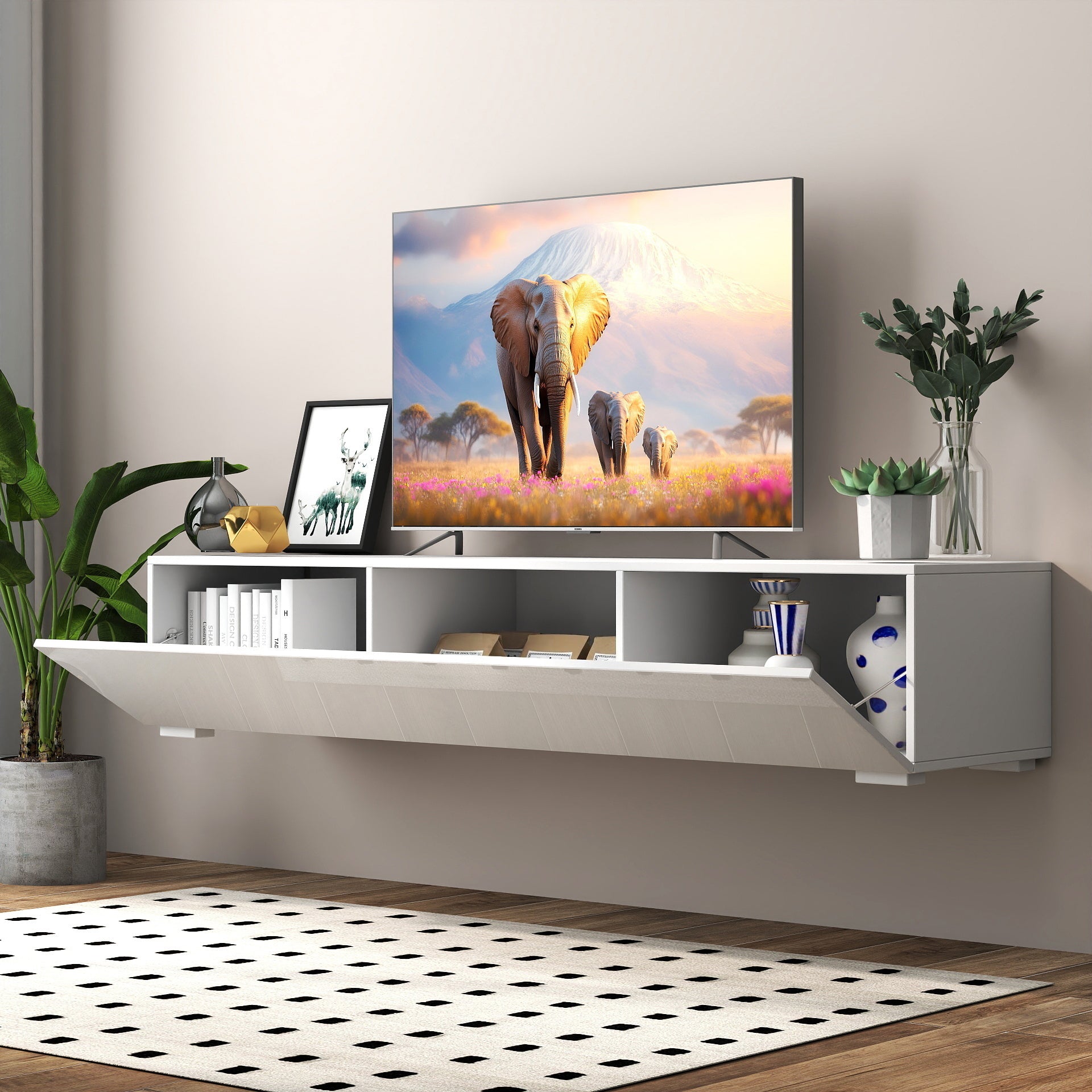 Modern Entertainment Center with Storage Media Console for Living Room image 1