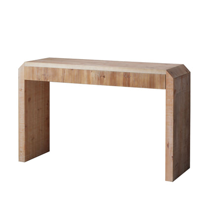 Rustic Wooden Console Table with Drawer – Minimalist Design, Ribbed Texture, and Natural Finish image 6