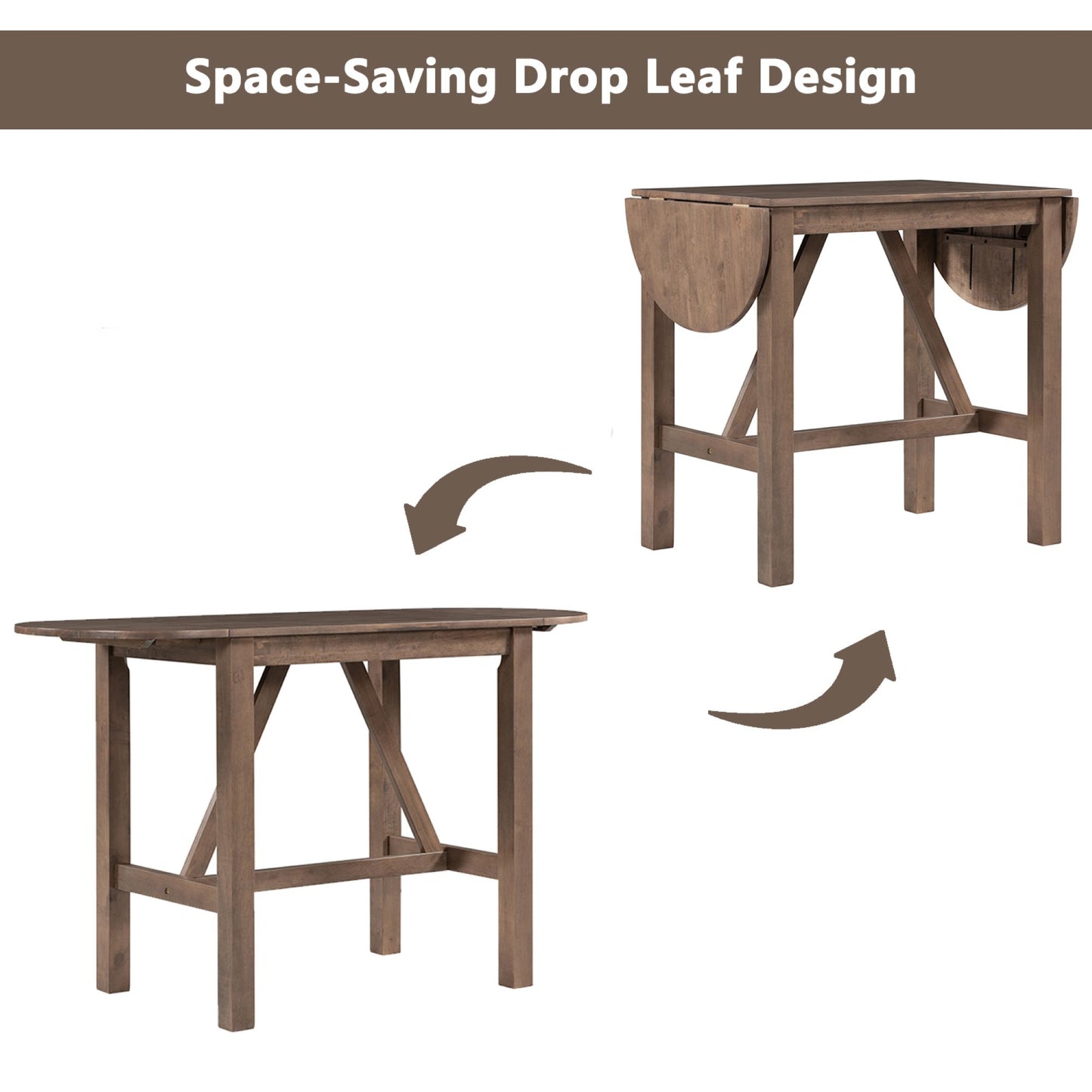TOPMAX 3-Piece Wood Counter Height Drop Leaf Dining Table Set with 2 Upholstered Dining Chairs for Small Place, Brown image 11
