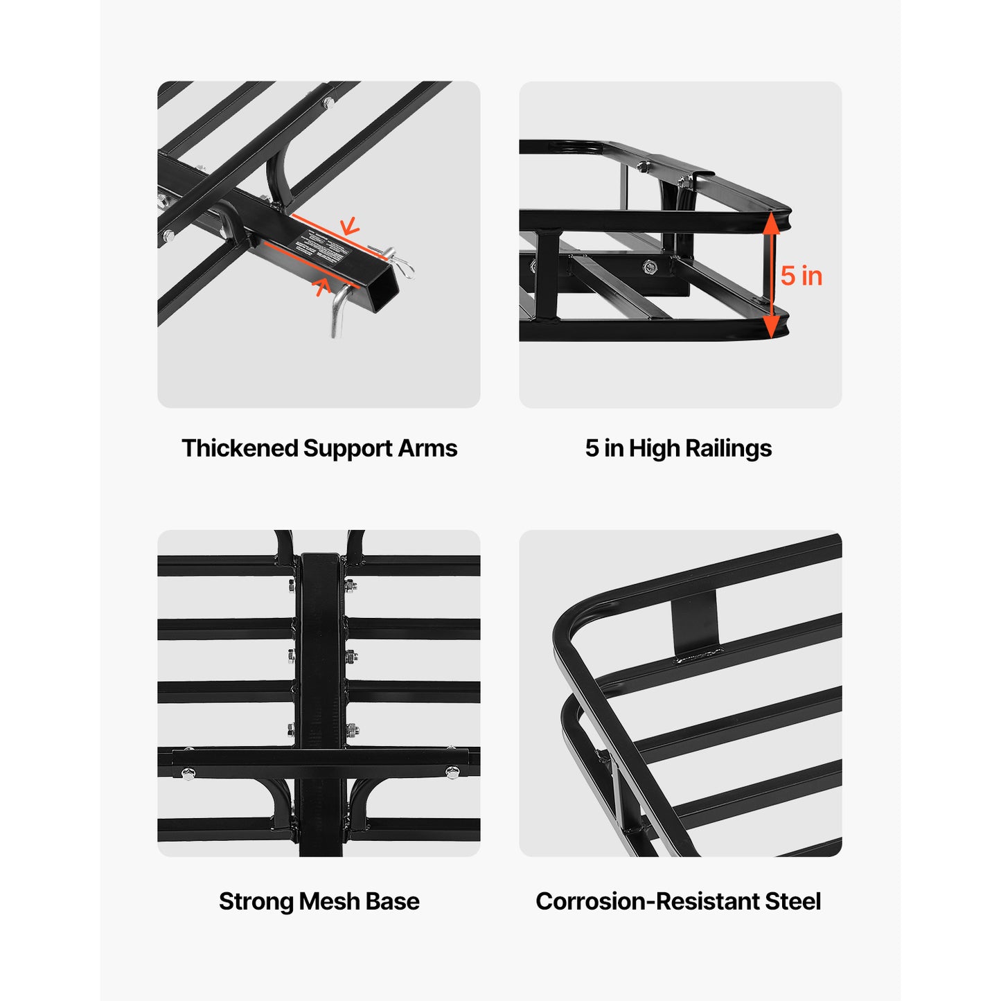 53" x 19" x 5", Hitch Cargo Carrier, 500 lbs Capacity Hitch Cargo Carrier with Hitch Stabilizer & Ratchet Straps, Hitch Mount Cargo Carrier with Cargo Net with Hook, Fit for SUVs image 6