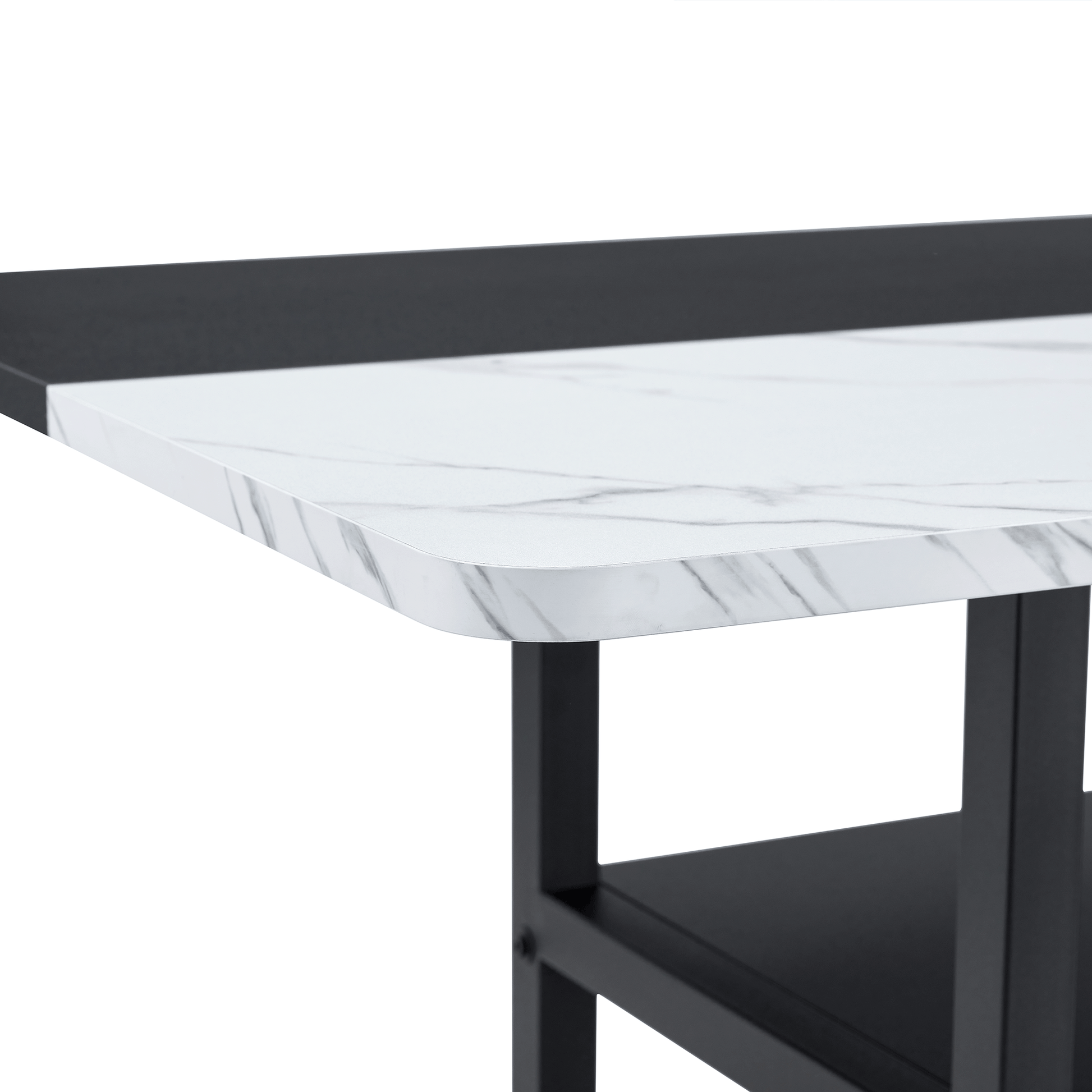 71 inch long two-color splicing fashionable dining table, a practical choice to add color to the home.Making it perfect for both family gatherings and friend parties.Black Sprayed Metal Table Legs. image 9