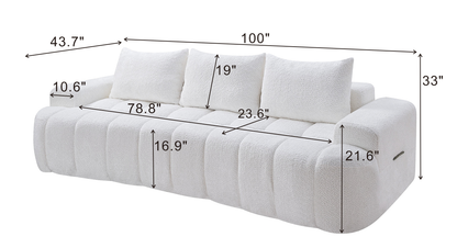 100" Extra Large Curved Front Compressed Sectional Sofa, 3-Seat Cloud-Like Boucle Couch with High Resilience Foam, Easy to Move & Ship, Modern Oversized Sofa for Living Room image 11