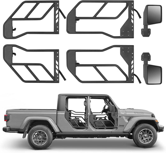Tube Doors with Side View Mirror for 2018-2026 Jeep Wrangler JL JLU & Gladiator JT 4-Doors (Includes 4XE) 4-piece set Off Road Summer Trail Adventure image 1