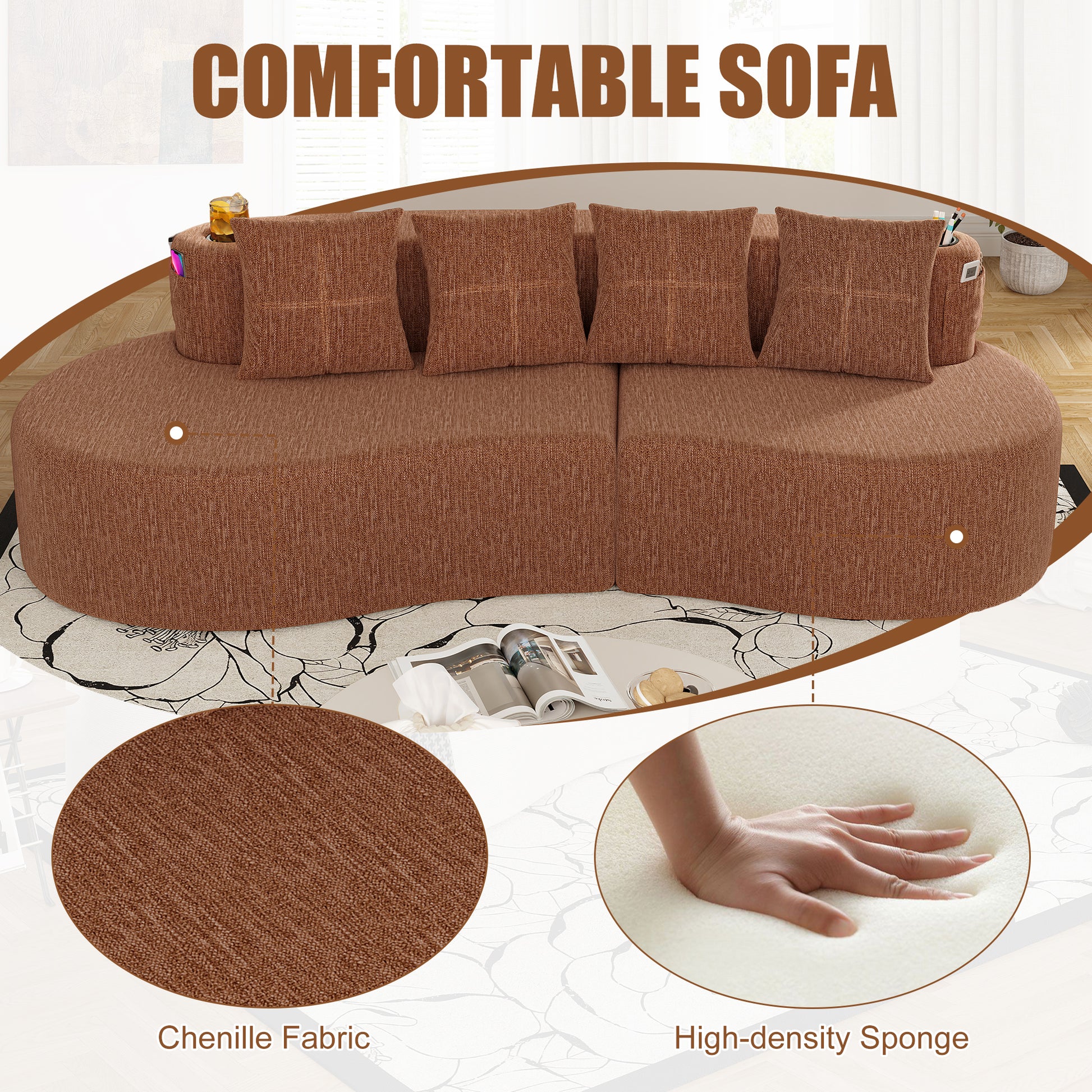 Modern Curved Sectional 3 Seat Minimalist Elegant Half Moon Sofa Compressed Modular Sectional Sofa for Living Room, Office, Apartment image 5