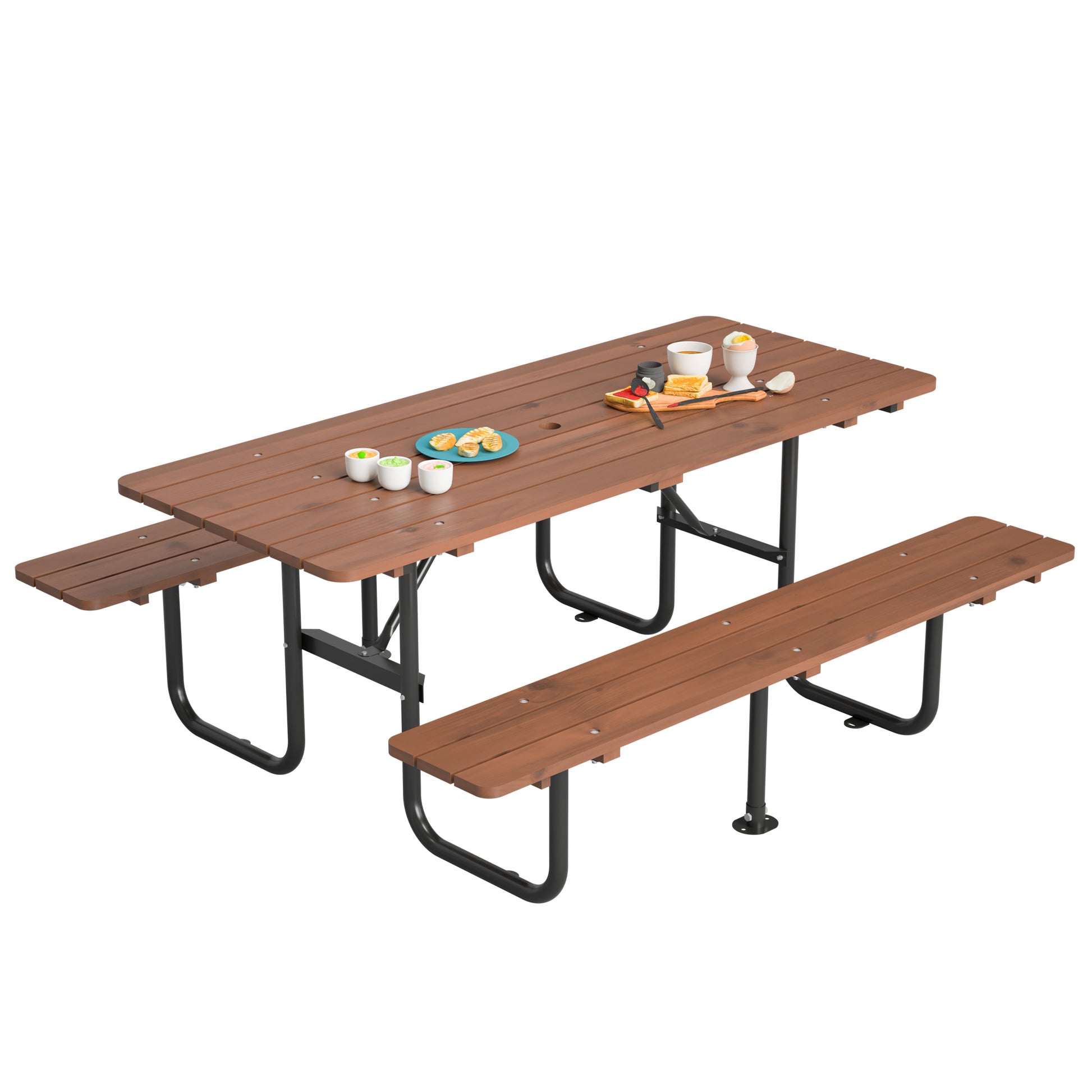 72" Rectangular Outdoor Picnic Table for 6 Person,Heavy Duty Wooden Dining Set with Built-in Benches, 1.97" Umbrella Hole, Waterproof&Corrosion-Resistant, Ideal for Garden, Backyard, BBQ,Courtyardfa image 10