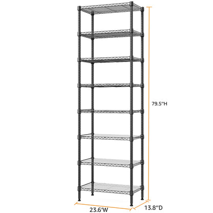 8 Tier 2000 lbs Storage Rack Metal Wire Shelving Unit, Storage Standing Shelf Organizer for Laundry Bathroom Kitchen Pantry Closet Garage Basement Utility Room, Black 13.8" D x 23.6" W x 79.5" H image 8