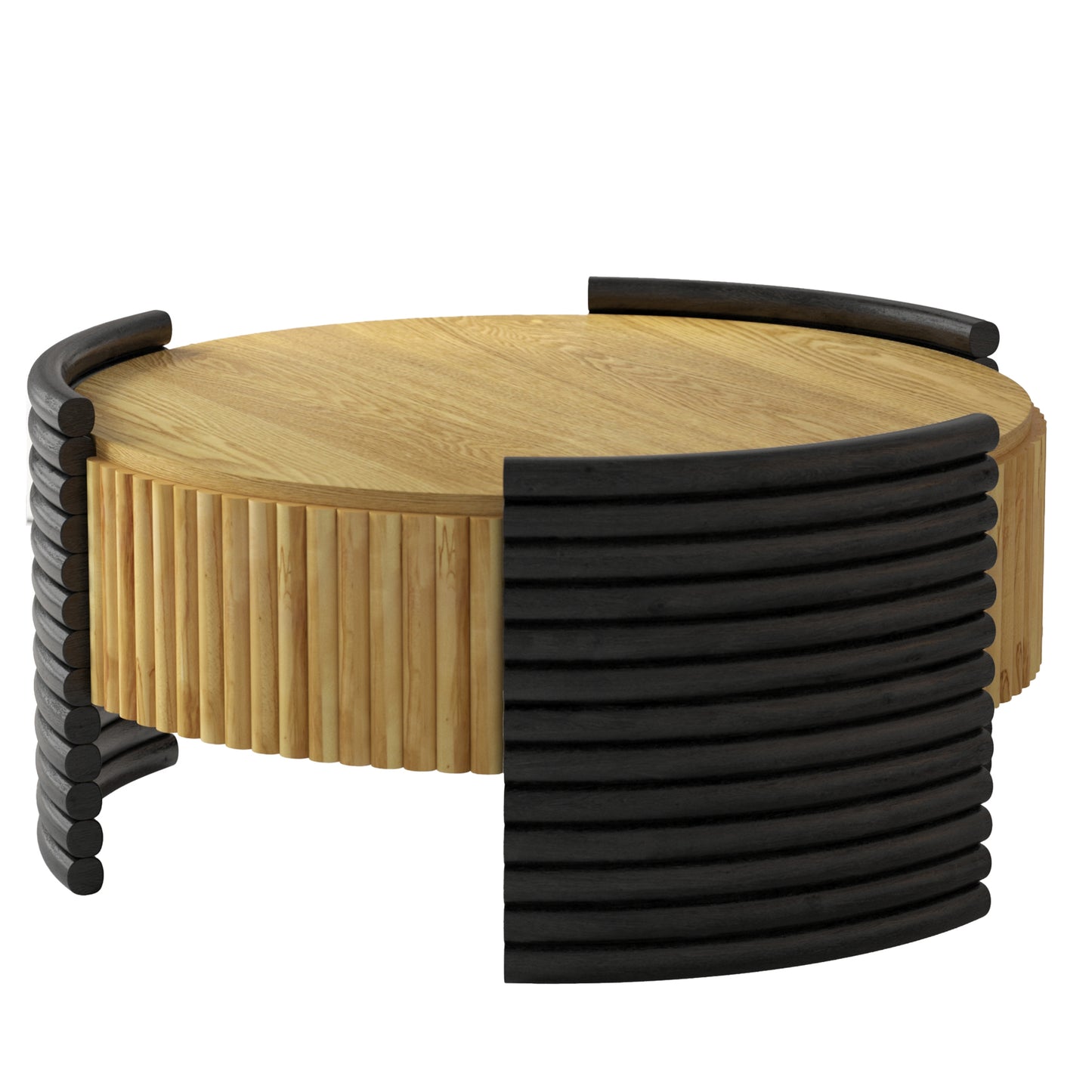 31.50" Modern Colorblocked Striped Coffee Table with Flip Top Storage Coffee Table - Natural Wood Finish for Living Room, Apartment, Office, Easy to Assemble, Wooden Color Tabletop + Dark Brown image 8