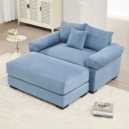 54.3" Oversized Cloud Modular Sectional Couch, Corduroy Fabric Extra-Thick Armrests,Throw Pillows Ottoman, Ergonomic Design,Easy Assembly Fits Living Rooms Bedrooms,Blue image 2