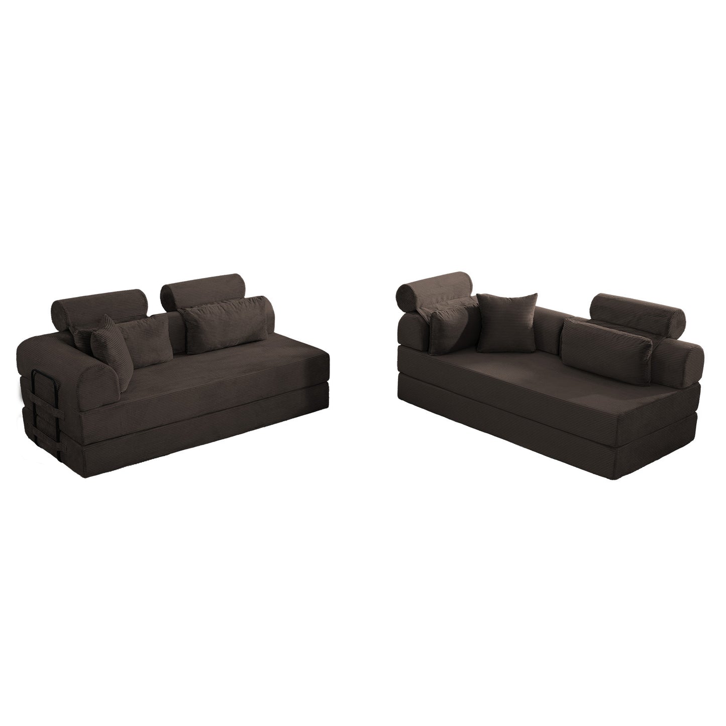 L shape Modular Sectional Sofa, Compressed Sectional Sofa Modern Minimalist Style Corduroy Couch,Unfold into a bed, Bedroom, Comfy Compressed Sofa Couch Space-Efficient Design(Brown) image 8