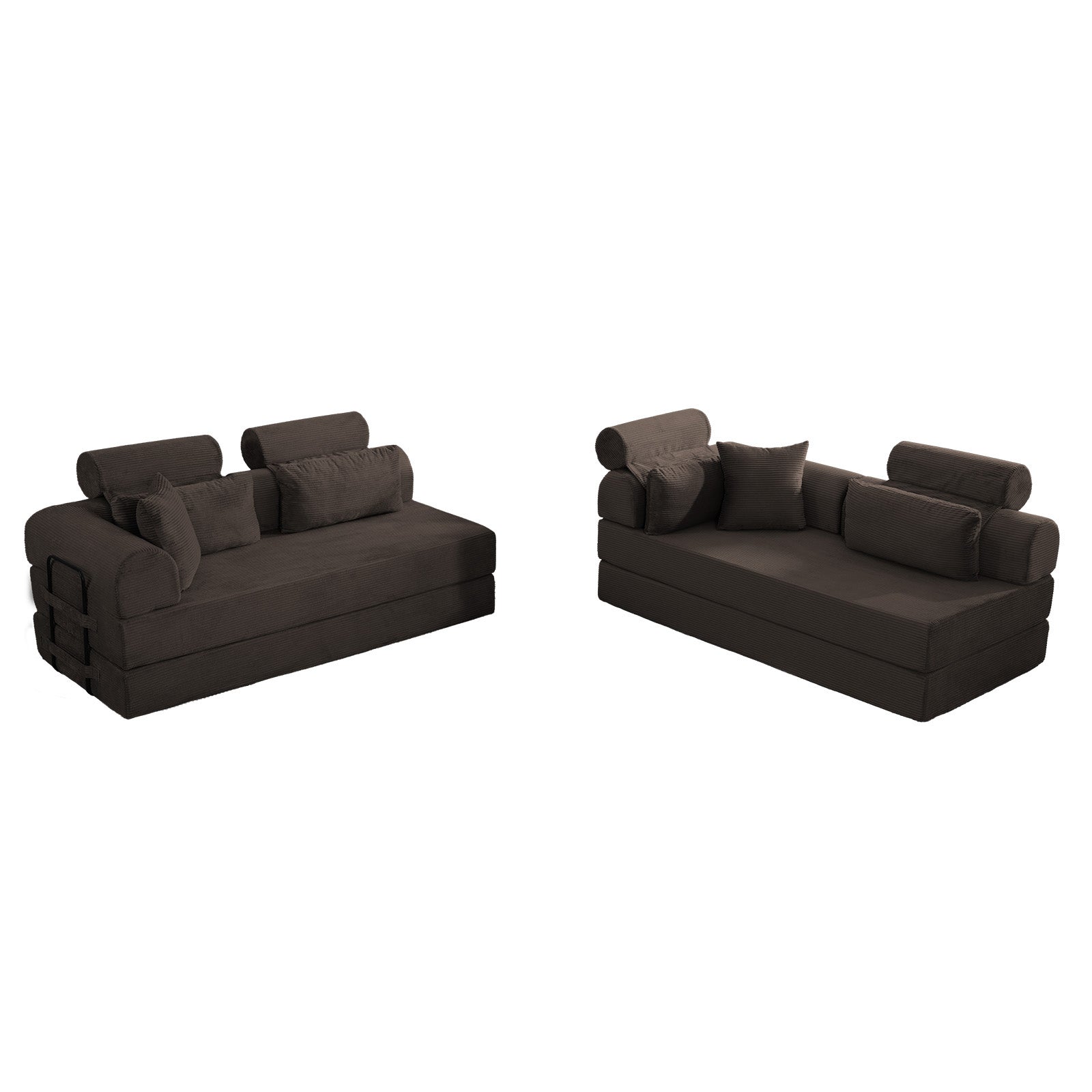 L shape Modular Sectional Sofa, Compressed Sectional Sofa Modern Minimalist Style Corduroy Couch,Unfold into a bed, Bedroom, Comfy Compressed Sofa Couch Space-Efficient Design(Brown) image 8