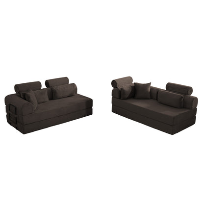 L shape Modular Sectional Sofa, Compressed Sectional Sofa Modern Minimalist Style Corduroy Couch,Unfold into a bed, Bedroom, Comfy Compressed Sofa Couch Space-Efficient Design(Brown) image 8