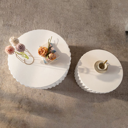 White Scalloped Round Coffee Table Set: Nesting Design, Elegant Curved-Edge Shape for Cozy Living Room Styling image 2