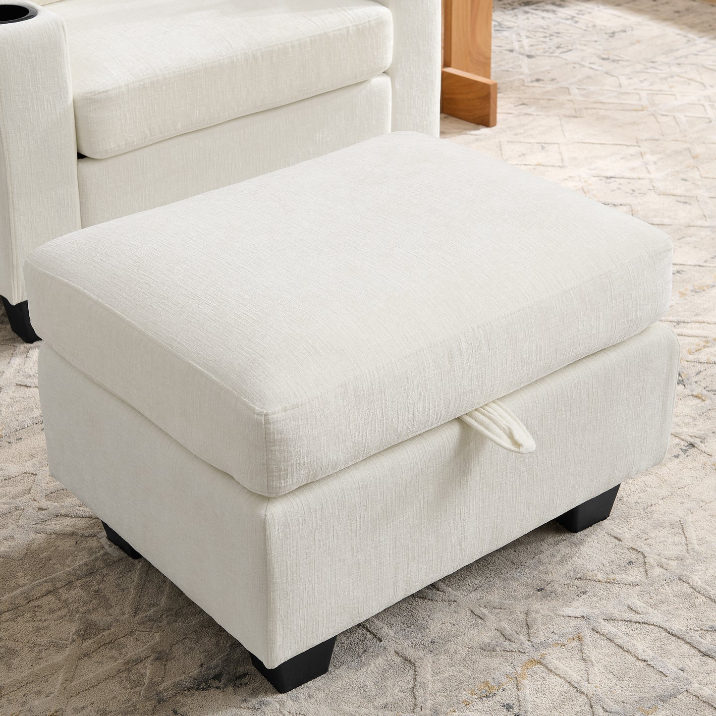 Single sofa recliner with manually adjustable backrest, USB charging port on the armrest side, phone stand included, hidden armrest storage, and a matching storage ottoman-Beige image 11