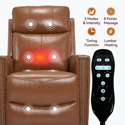 Deep Yellow Genuine Leather Heat Massage Manual Recliner Chair with Rocker and Swivel for Living Room image 9