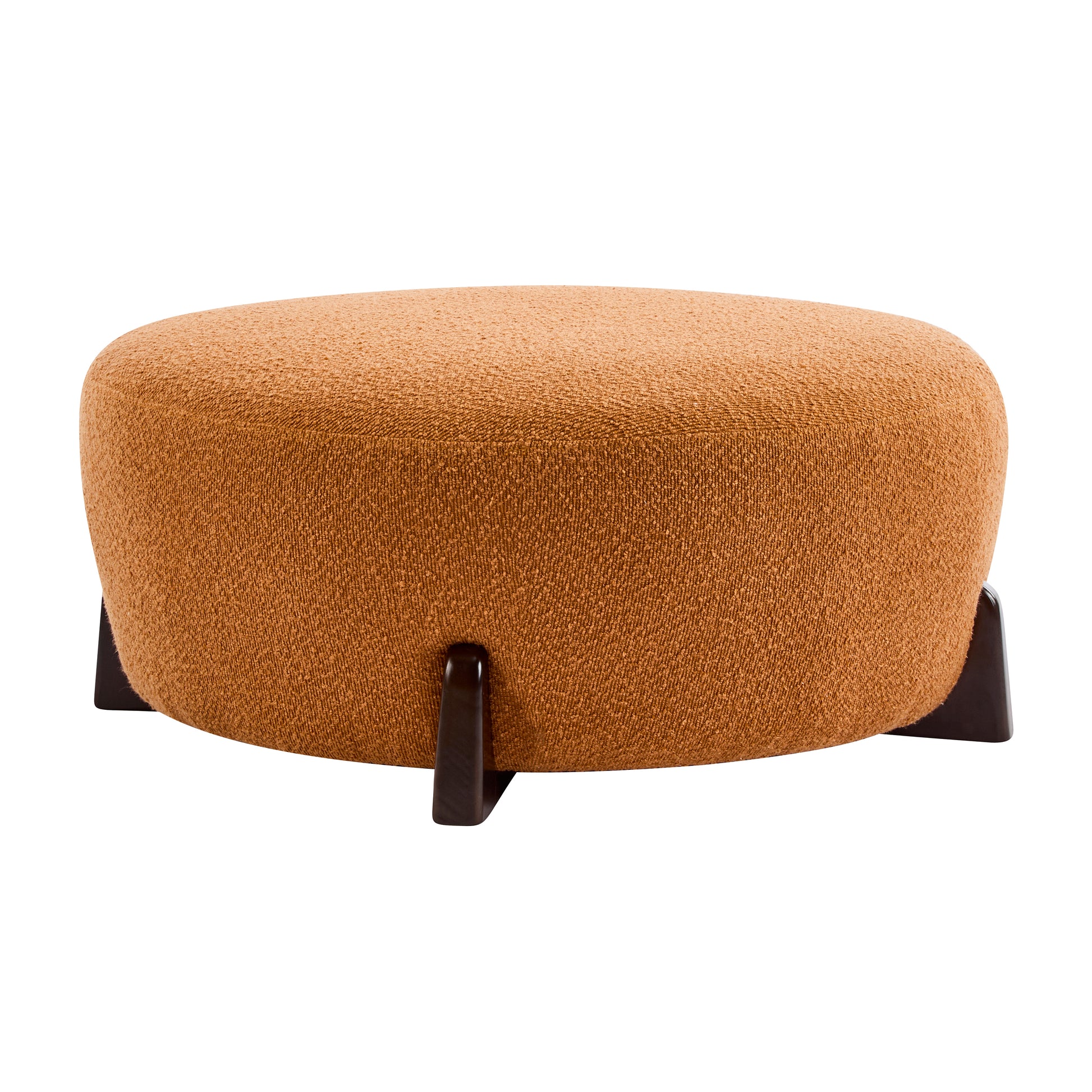 Modish Round Ottoman: Boucle Top with Splayed Rubber Wood Legs, Pumpkin Orange image 5