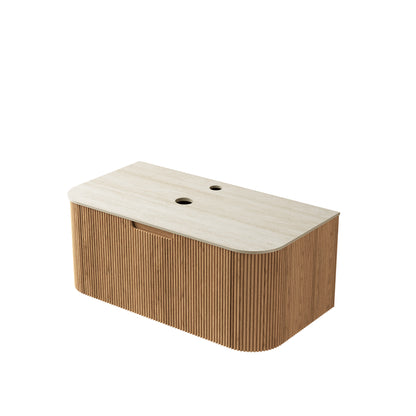 DINA 36'' Wall Mounted Plywood Cabinet with 1 Drawer, Roman travertine Sintered Stone Countertop, NO Basin, NO Faucet and Drain, Natural Woodgrain Color image 4