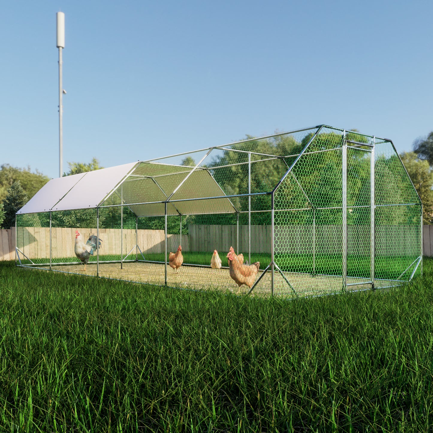 9.94 ft. x 25.68 ft. Galvanized Large Metal Walk in Chicken Coop Cage Farm Poultry Run Hutch Hen House image 7
