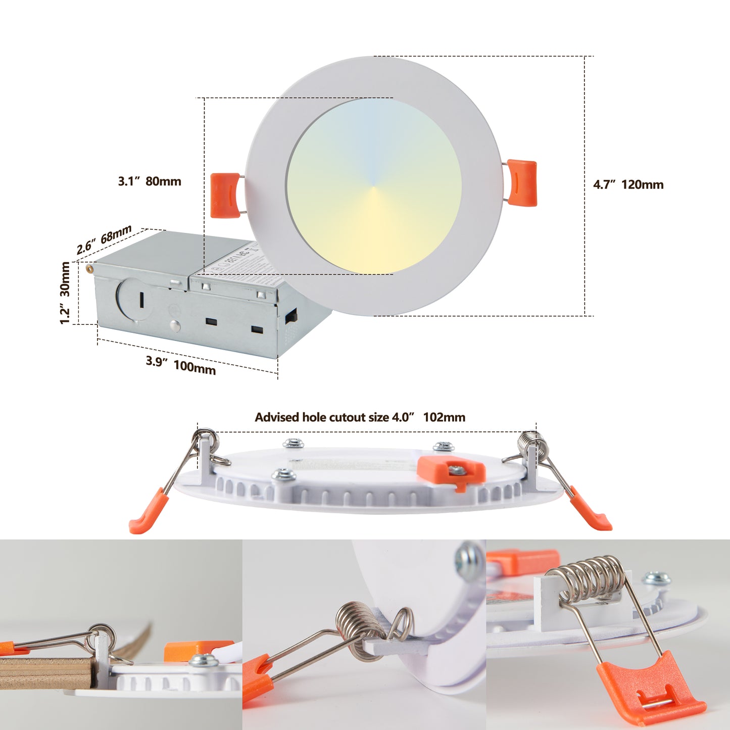 12-Pack 4 Inch Ultra-Thin LED Recessed Ceiling Light with Junction Box, 2700K-5000K Dimmable Color Changing Downlight, 9W 810LM, Easy Install, Ideal for Kitchen, Bedroom, Basement image 9