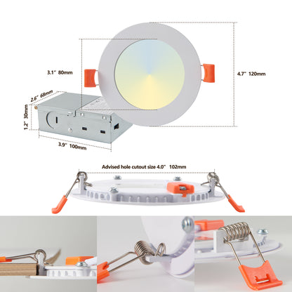 12-Pack 4 Inch Ultra-Thin LED Recessed Ceiling Light with Junction Box, 2700K-5000K Dimmable Color Changing Downlight, 9W 810LM, Easy Install, Ideal for Kitchen, Bedroom, Basement image 9