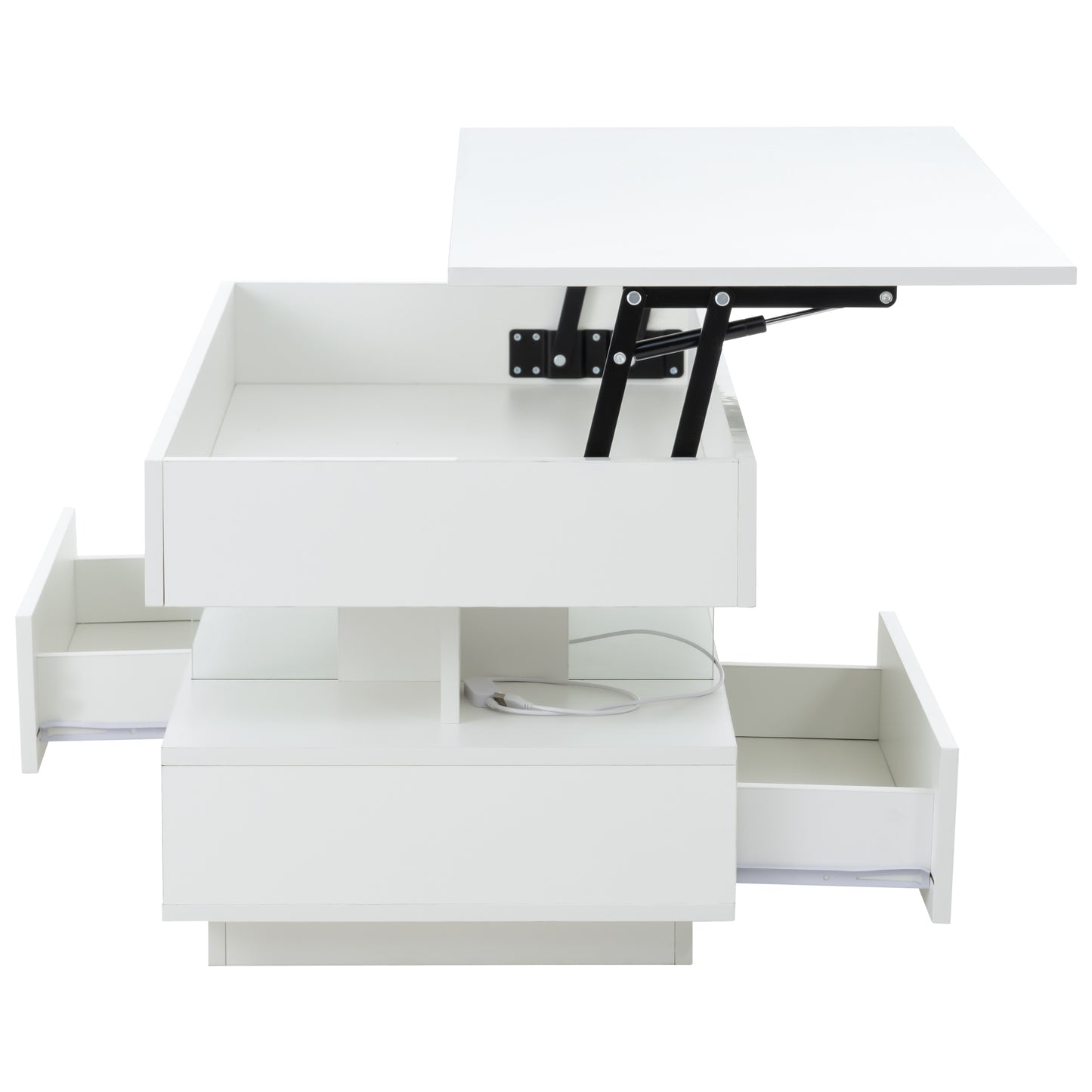39.3" Lift Top Coffee Table with Hidden Compartment, 2 Storage Drawers and Ajustable LED Lights,Modern Multifunction Coffee Tables for Living Room, Bedroom,Office(White) image 4