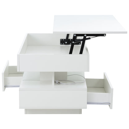 39.3" Lift Top Coffee Table with Hidden Compartment, 2 Storage Drawers and Ajustable LED Lights,Modern Multifunction Coffee Tables for Living Room, Bedroom,Office(White) image 4