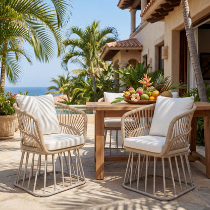 Outdoor Dining Chair MP1 - Teak Finish Wicker & Beige Steel Frame, 300LBS Weight Capacity, Includes Cushion image 6
