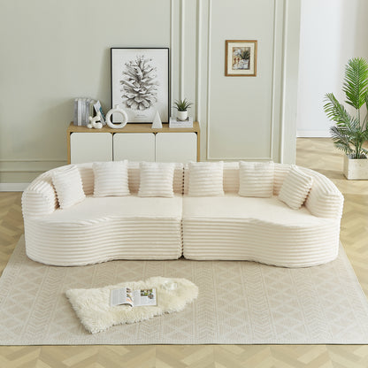 Curved Sectional Sofa, 111.5-inch Oversized Modern Bone-Free Cloud Sofa with 6 Pillows Luxury Corduroy Four-Seater Memory Foam Sofa with Deep Seat Design,beige W3505P355585 image 10