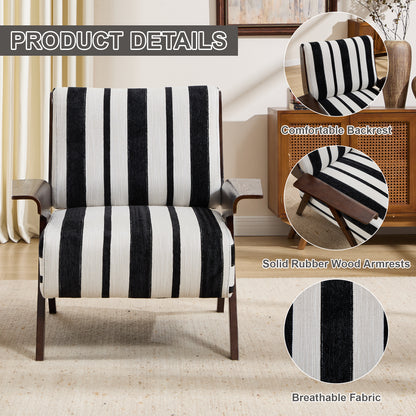 Modern armchair Widened armrests on both sides Solid wood legs Comfortable to sit on, casual reading chair, living room, bedroom, office Black and white stripes(One Pack) image 7