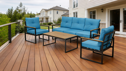 Steel Outdoor Patio Table, All-Weather Patio Tables for Outside with PS Wood-Like Table Top, Modern Rectangle Coffee Table for Porch, Balcony, Deck, Yard, Black image 4