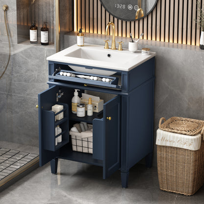 24" Bathroom Vanity with 2 Doors and Tip-Out Drawer, Bathroom Storage Cabinet with Sink, Soft-Closing Doors with Organizers image 4