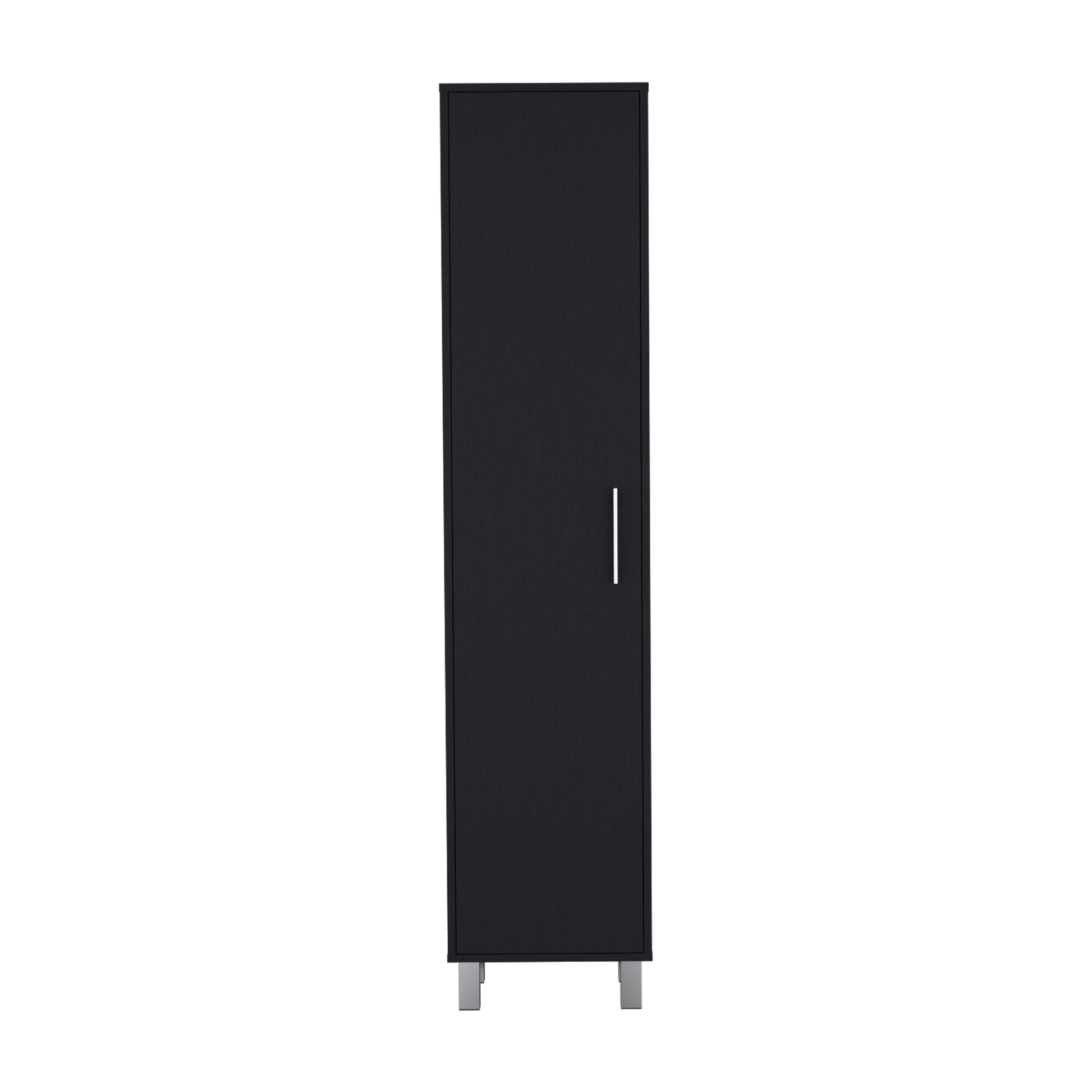 Storage Cabinet 71"H with 5-Tier Shelf, 3 Broom Hangers and Metal hardware, Black image 6