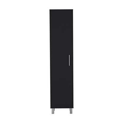 Storage Cabinet 71"H with 5-Tier Shelf, 3 Broom Hangers and Metal hardware, Black image 6