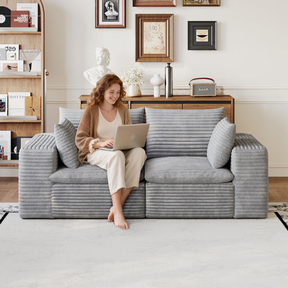 71" Cloud Sofa,Corduroy Fabric,Deep Seat Couches,Double-layer design,Removable Cushion,No Assembly, DIY Combination for Living room, Bedroom,Conference room,Apartment,Grey image 1