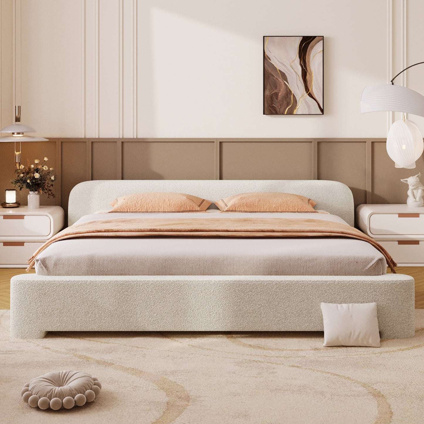 [Cozy White Bouce Upholstered Bed[ - A Dreamy Addition to Your Bedroom, KING image 1