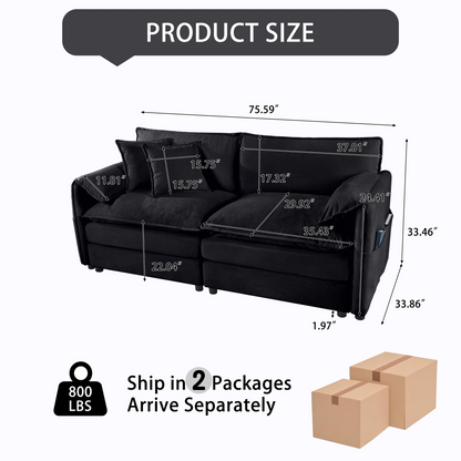 (Old:W3163S00006) Oversized Chenille Loveseat Sofa, Oversized 2-Seater Small Cloud Couch, Modern Comfy Deep Seat Love Seat for Living Room Bedroom Office Apartment,DIY Combination,Chenille,Black image 2